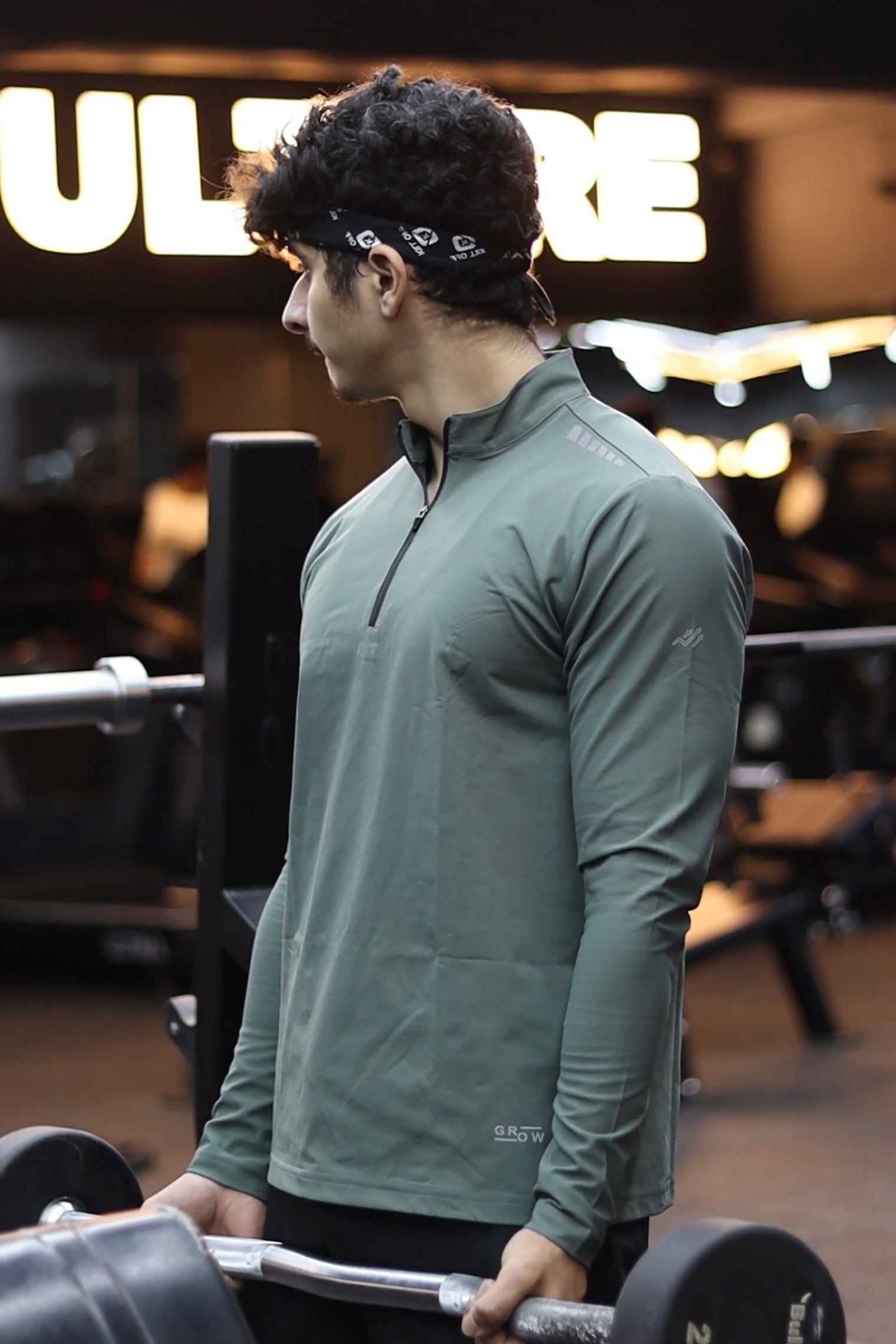 Quarter Zip Solid Full Sleeve T-Shirt (Cotton Feel) Olive